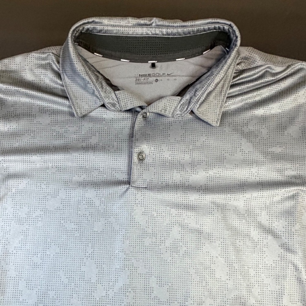 Nike Golf Mens XL Dri-FIT Grey Digital Camo Pixel Polo Shirt Standard Fit K3